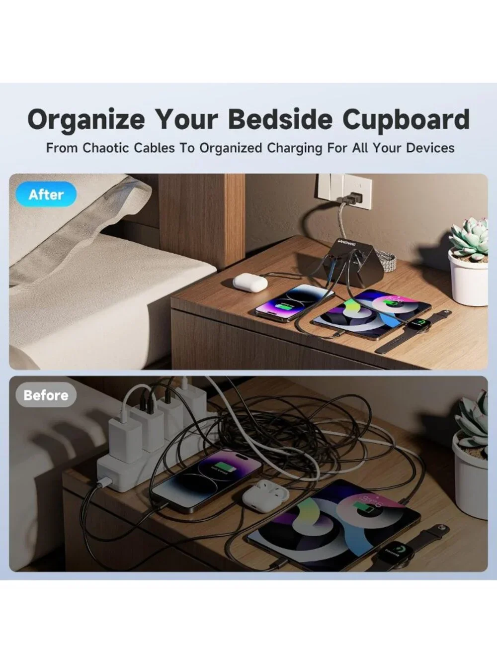 4-in-1 Retractable Charging Station with Dual USB-C Cables - Compact & Versatile